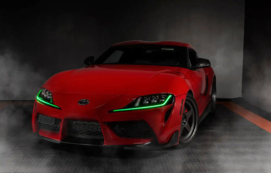 Toyota GR Supra MK5 with green RGB DRL lighting